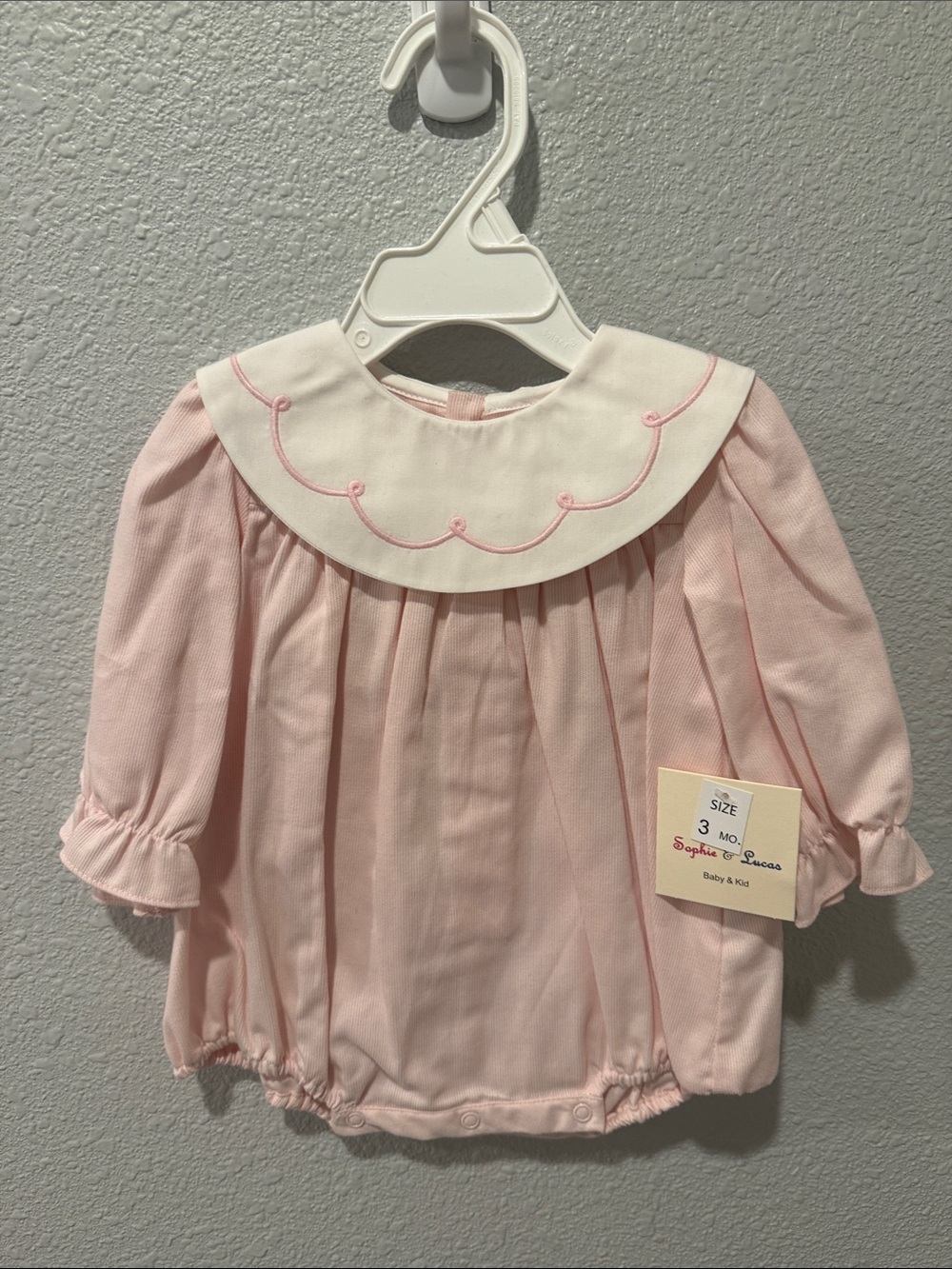 Pink Bubble Romper with Embroidered Peter Pan Collar